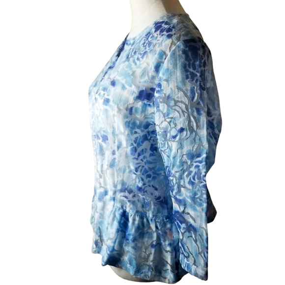 🦋Hearts Of Palm Sheer Blues Lace Overlay Zipper Down Top - Picture 2 of 6